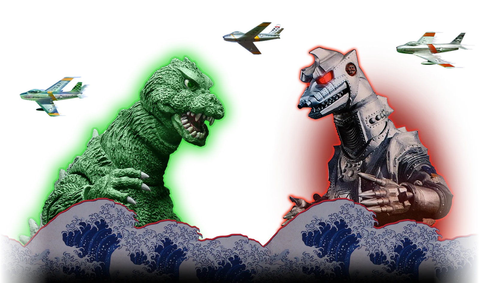 Mechanical kaijū firing a red laser