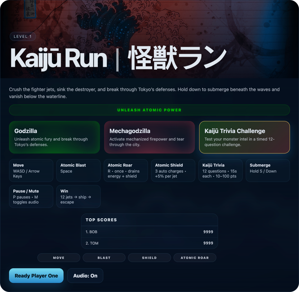 Kaijū Run gameplay with enemy attack and wave UI