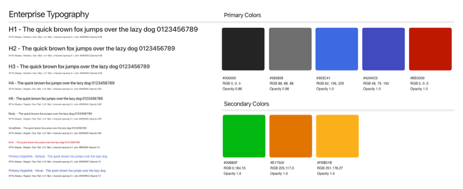 Tesla enterprise typography and color system